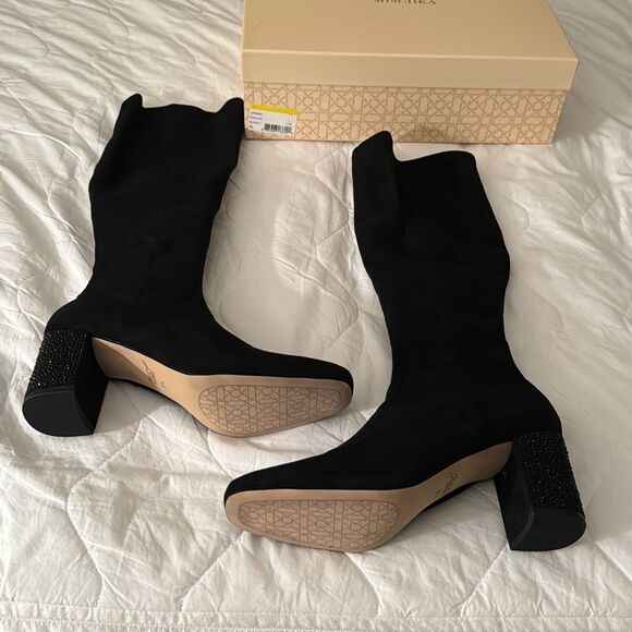 Jewel Badley Mischka Womens Black NWT Evalina Block Heel Boots 9.5 - Picture 3 of 16